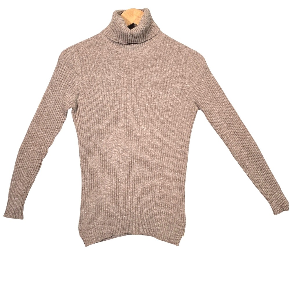 VTG 80's Malbe Cashmiretto Ribbed Turtleneck Sweater Wmns XS Beige Perugia Italy